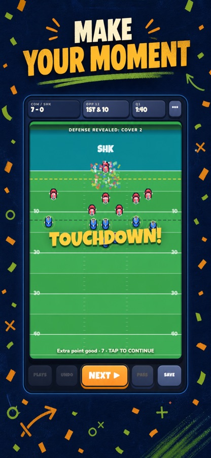 DRAWBALL generated App Store graphic showing a big cartoon football moment
